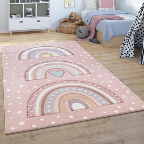 Paco Home Kinderteppich Kinderzimmer Teppich Kurzflor Junge Mädchen Herz Punkte Rosa 140x200 cm