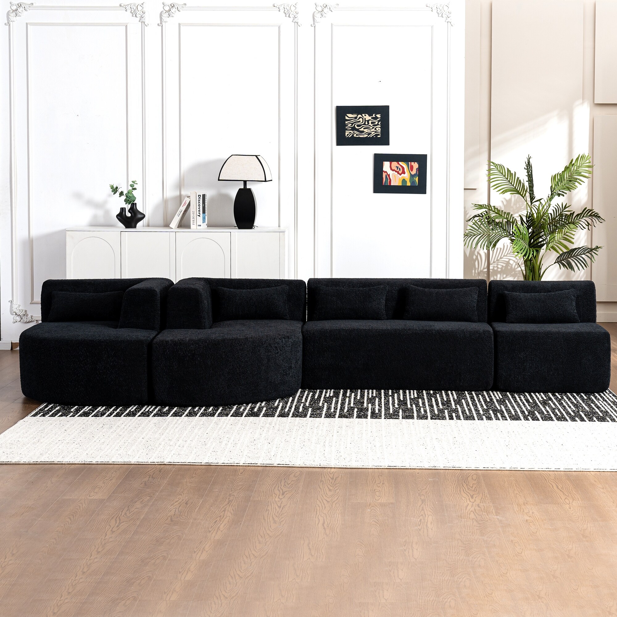 4-PC Free-combined Sofa Set,Oversize Modular Sectional Couch with Two Curved Chaise