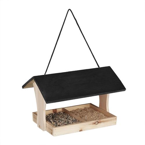 Vogelfutterhaus Holz, hängend, groß, Garten, Vogelfutterspender Kleinvögel, HxBxT 22,5 x 36 x 26,5