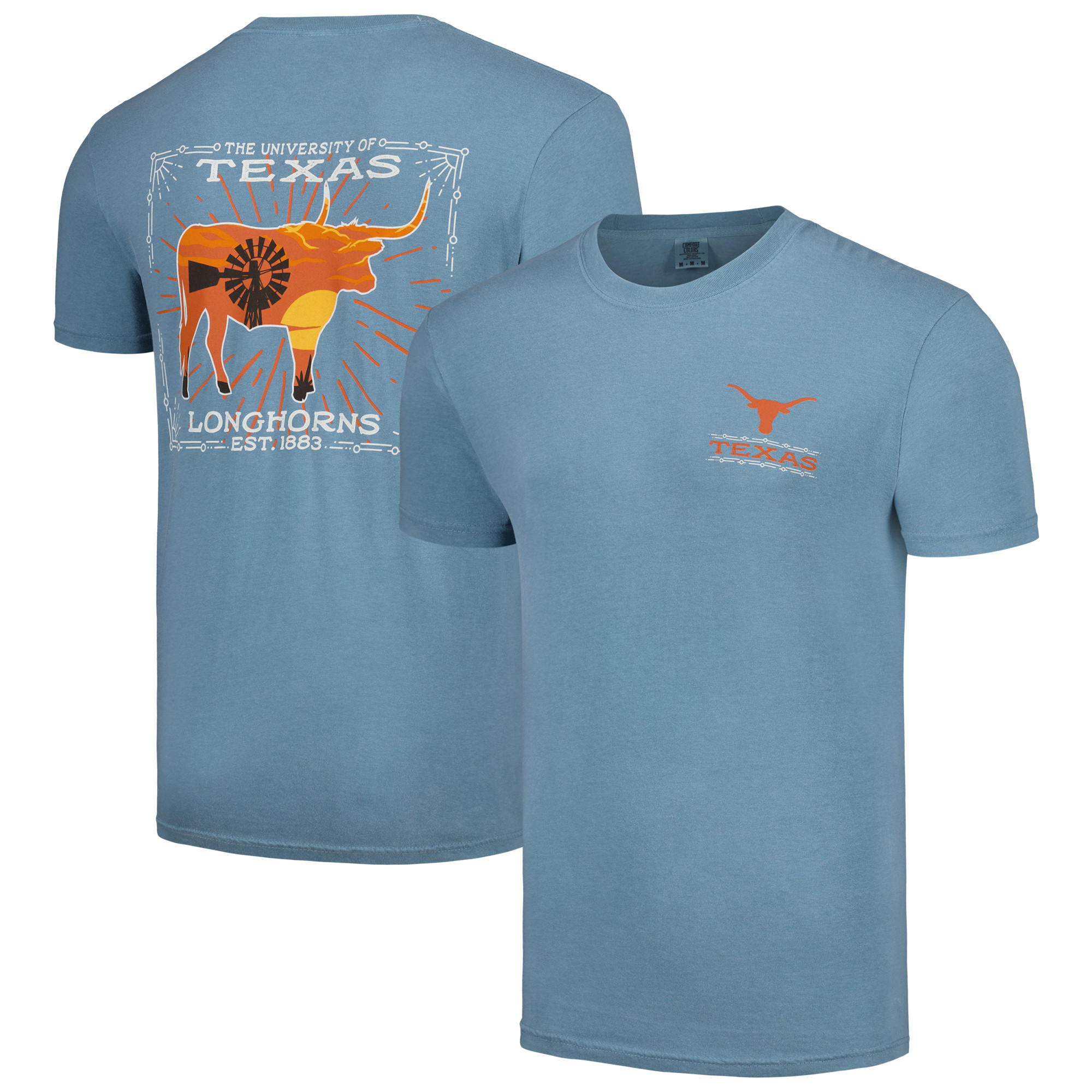 "Herren Hellblaues Texas Longhorns State Scenery Comfort Colors T-Shirt" Image