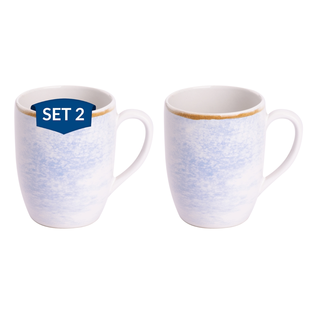 James Cooke Clouded Charm Kaffeetassen 2er-Set Steingut 27 cl weiß blau, brauner Rand Image