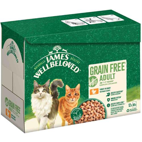 Sparpaket: 48x85g James Wellbeloved Adult Cat Grain Free Truthahn Katzenfutter nass