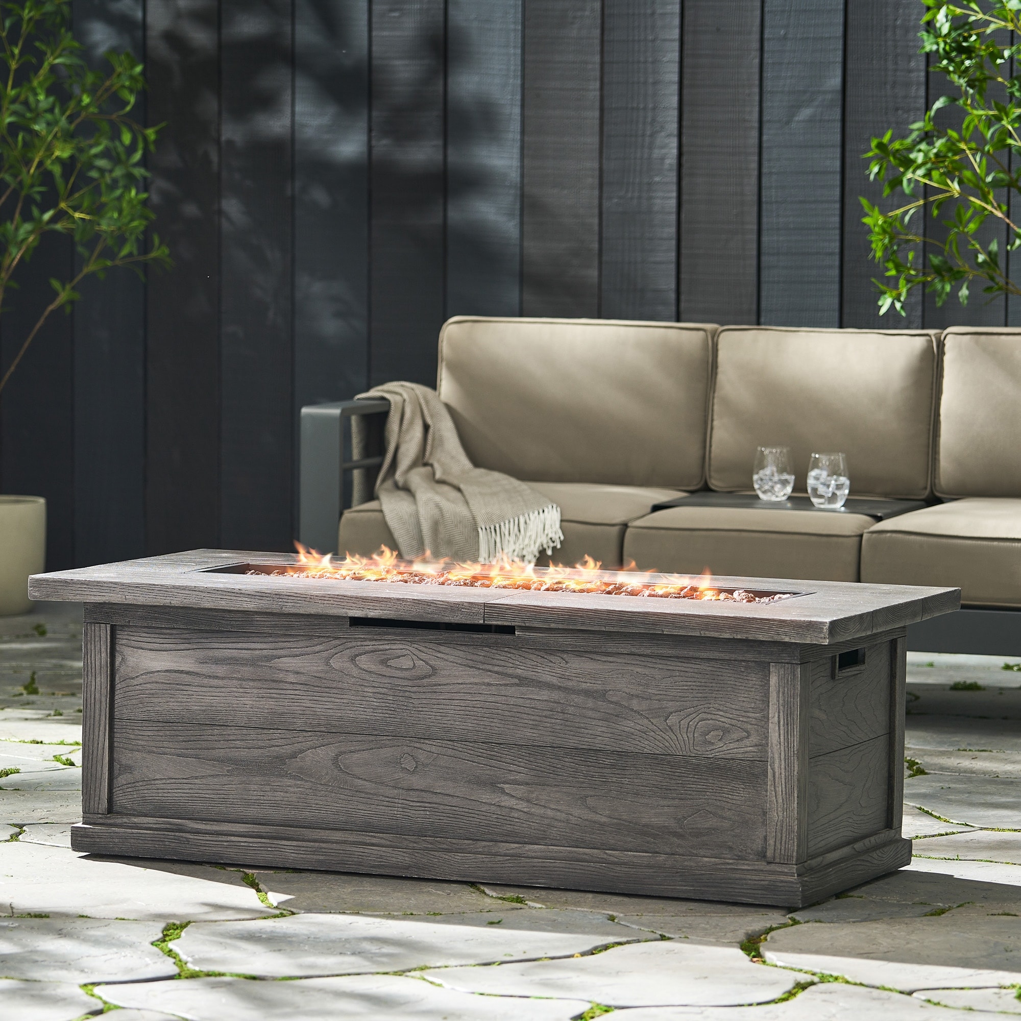 56 in. W x 26 in. D x 19 in. H Rectangle Metal Propane Burning Outdoor Fire Pit - 56" x 26" x 19"