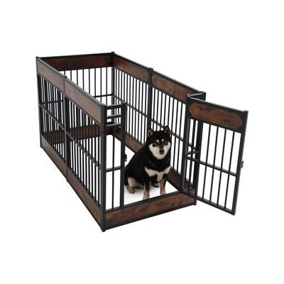 RYPetmia 6-Panel Indoor & Outdoor Foldable Heavy Duty Dog & Cat Exercise Pen, 31.5-in, Rustic Brown