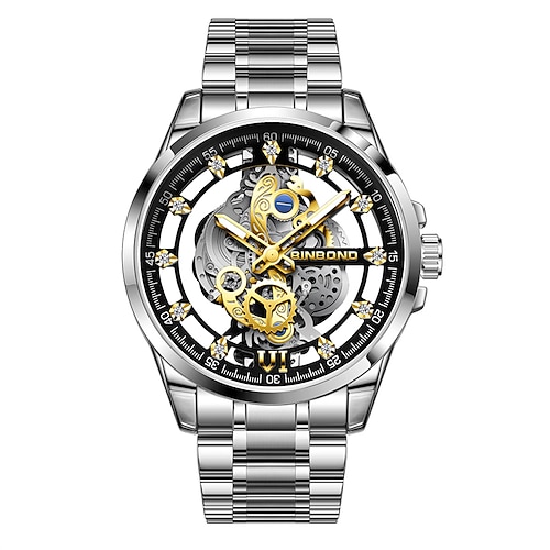 BINBOND Herren Quartz Uhr Luxus große Ziffernblatt Mode Business Leuchtende Wasserdichte Leder Edelstahl Armband Uhr B505