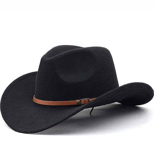 Herren Kentucky Derby Hut Sonnenhut Cowboyhut Fedora-Trilby-Hut Schwarz Rote Wollig Vintage-Stil Mode 18. Jahrhundert Bundesstaat Texas Täglich Themenparty Einfarbig Sonnenschutz Verstellbare Größe Image