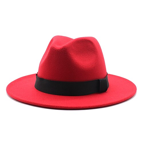 Herren Kentucky Derby Hut Sonnenhut Cowboyhut Fedora-Trilby-Hut Schwarz Rote Wollig Vintage-Stil Mode 18. Jahrhundert Bundesstaat Texas Täglich Themenparty Einfarbig Sonnenschutz Cosplay Image