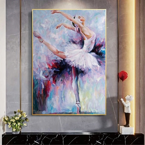 handgemachtes Ölgemälde einer Tänzerin, handgemaltes Ölgemälde einer Ballerina, modernes abstraktes Ölgemälde auf Leinwand, farbenfrohe Wandkunst, Ballettgemälde, Heimdekoration Image