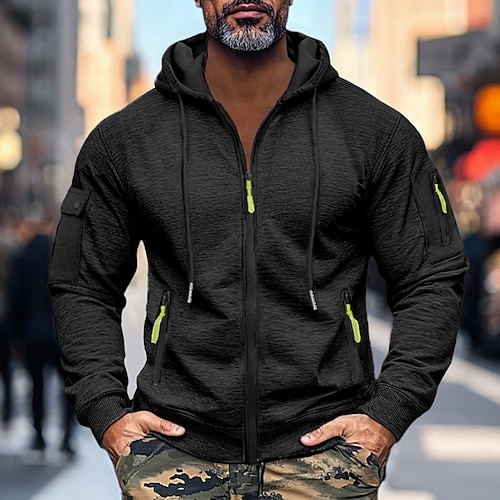 Herren Hoodie Sweatshirt Kapuze Zip Hoodie Kapuzenjacke Dicke Hoodies Taktisch Schwarz Marineblau Khaki Hell Gray Dunkelgray Mit Kapuze Glatt Arbeit Sport Natur Casual Strassenmode Basic