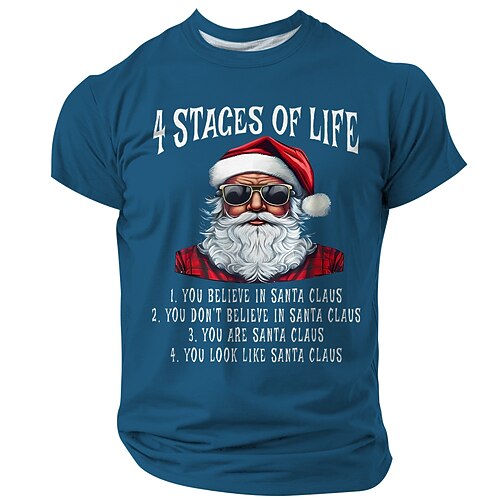 Weihnachten Lustige Weihnachts-3D-T-Shirts für Herren Weihnachtsmann Casual Streetstyle 3D-Druck T-Shirt Sport Outdoor Urlaub Schwarz Weiß Rot Kurzarm Rundhals Frühlingamp;Sommerkleidung S M L XL Image
