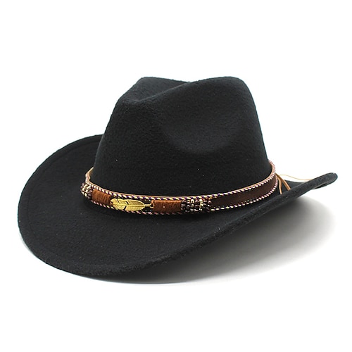 Herren Kentucky Derby Hut Sonnenhut Cowboyhut Fedora-Trilby-Hut Schwarz Rote Wollig Vintage-Stil Mode 18. Jahrhundert Bundesstaat Texas Täglich Themenparty Einfarbig Sonnenschutz Cosplay Image