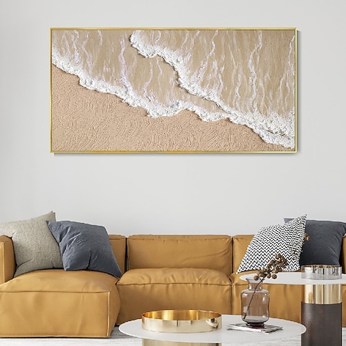 braunes Strandgemälde handgemachtes Meereslandschaftskunst-Ölgemälde auf Leinwand handgemachtes Wellenölgemälde Strandölgemälde handgemaltes Kunstwerk Landschaftsölgemälde Image