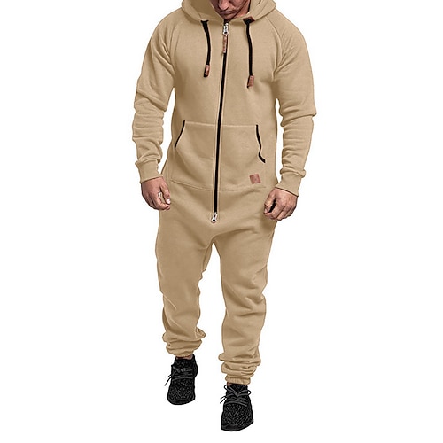 Herren Trainingsanzug Jogginganzug 2-teiliges Sport-Set Vollreißverschluss Einteilig Einfarbig Sportbekleidungsset Herbst Dunkelgrau Cachi scuro Fitnesstraining Joggen Laufen Thermowarm Weich Langarm Image