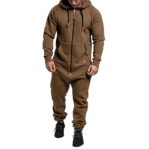 Herren Trainingsanzug Jogginganzug 2-teiliges Sport-Set Vollreißverschluss Einteilig Einfarbig Sportbekleidungsset Herbst Dunkelgrau Cachi scuro Fitnesstraining Joggen Laufen Thermowarm Weich Langarm Image