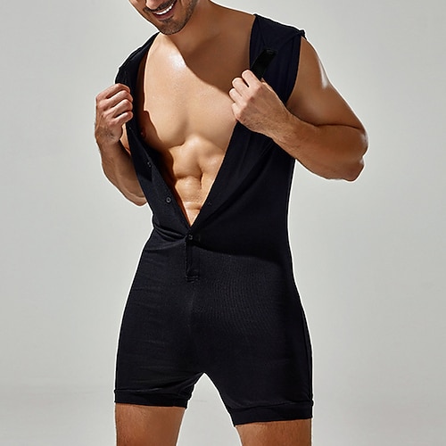 Herren Trainingsanzug Overall Jogginganzug Einteilig Einfarbig Sportbekleidungsset Sommer Frühling Schwarz Braun Fitnesstraining Joggen Laufen Weich Atmungsaktiv Ärmellos Sport Sportkleidung Image