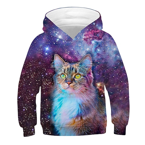 kinderkleidung Mädchen Kapuzenshirt Tier Casual Langarm Tasche Cool 7-13 Jahre Herbst Mehrfarbig Schwarz Rosa Image