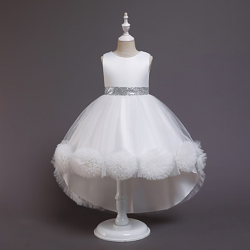 kinderkleidung Mädchen Blumenmädchen Kleid Kleid Einfarbig Kurzarm Hochzeit Party Geburtstag Gitter Schleife Prinzessin Süß Polyester Asymmetrisch Tüll-Kleid Sommer Frühling Herbst 3-10 Jahre Typ C Image