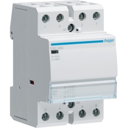 Hager Installationsschütz, 63A, 230V/AC, 400V/AC/DC, 4S, 6500W/AGL, 3000VA/LL, 3TE Image