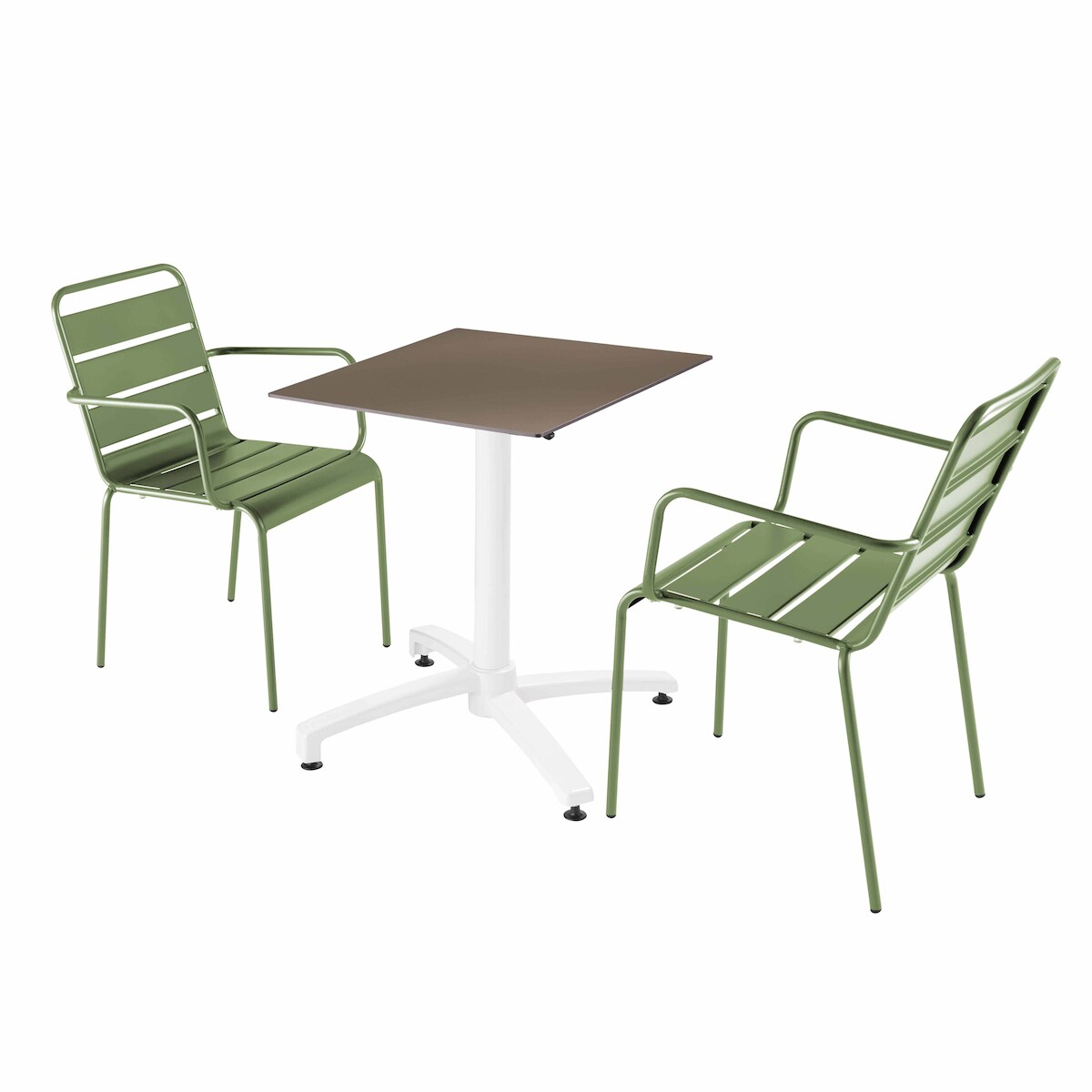 Oviala Business Set Terrassentisch aus Laminat in Taupe und 2 Sesseln in Kaktusgrün Image