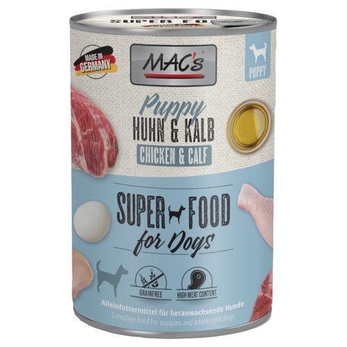 6x 400g MAC's Puppy Superfood Huhn & Kalb Hundefutter nass