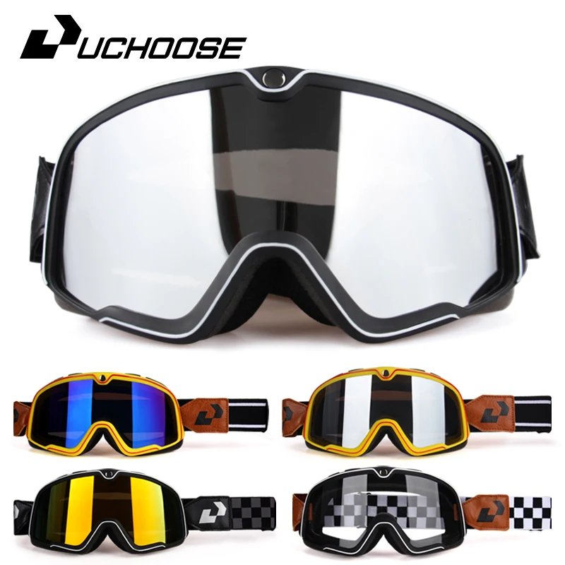 Fahrradbrille Leder Windschutzscheibe Schutzbrille Motorrad Retro Skibrille, ATV Sonnenbrille, Anti-Rutsch-Gurt, UV-Schutz, Fahrrad Image