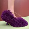 Lila Lamm wolle seltsamen Stil Absätze Pumps Slip auf Frauen Schuhe Roman Party Bankett Landebahn
