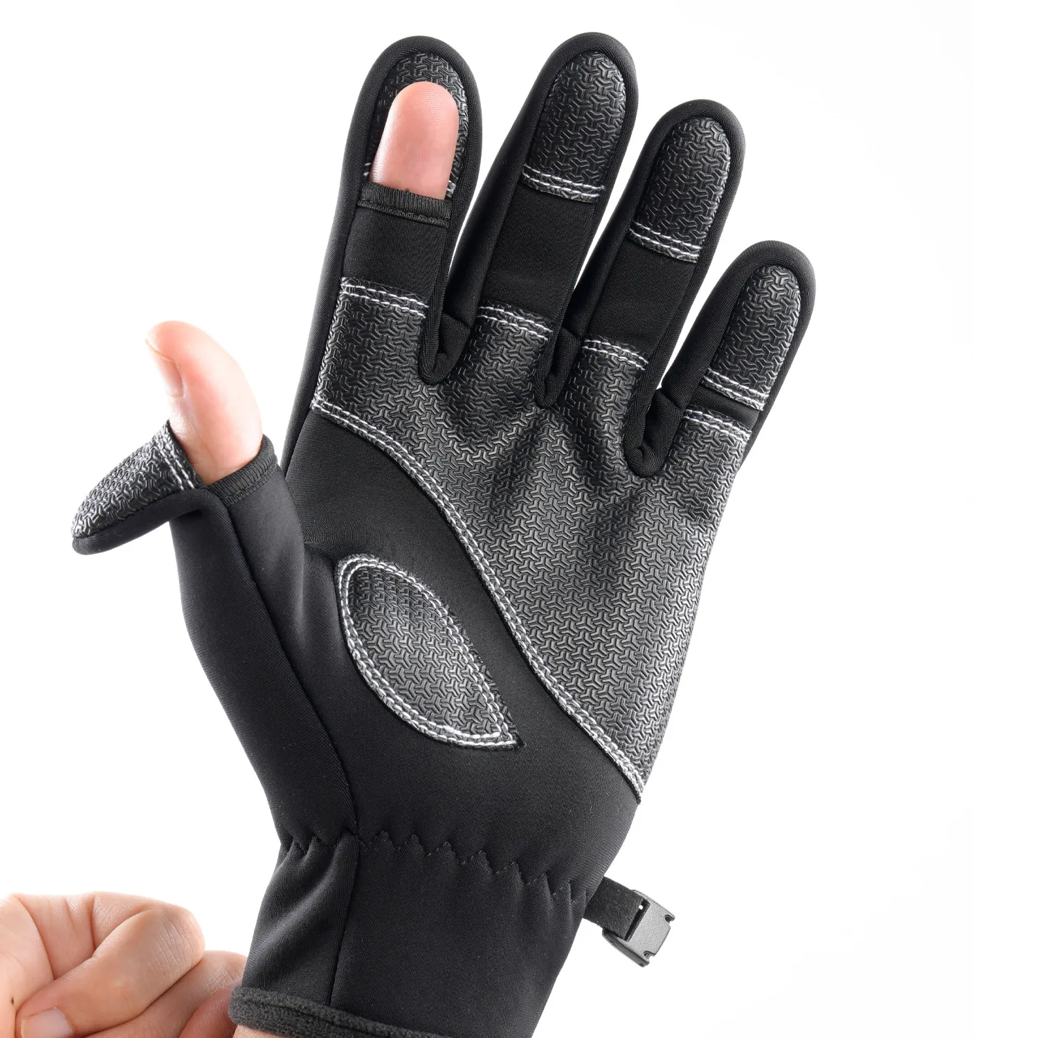 Winter warme Outdoor-Fahrrad fahren Angeln Polar Fleece Handschuhe ausgesetzt Zwei-Finger-Touchscreen rutsch festen wasserdichten Fahrrad handschuh Image