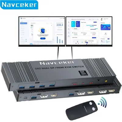 Navceker 2x2 HDMI DP KVM-Switch 4K 120 Hz Dual-Monitor Erweitertes Display 8K USB KVM-Switcher 2 in Image
