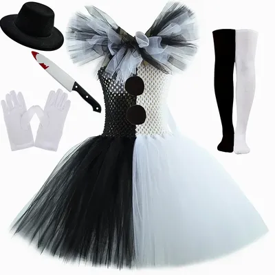 Erschreckende Kunst das Clown Kostüm Mädchen schwarz weiß Phantasie Tutu Kleid Horror Joker Kleid für Kinder Halloween Karneval Party Kostüme Image