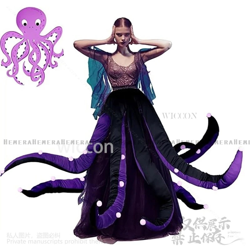 2024 Frauen Oktopus Halloween Kostüm schwarz lila lange Tentakeln sexy Lolita ̈d