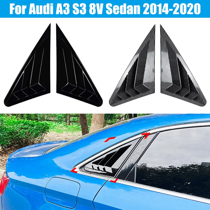 Für audi a3 s3 8v Limousine 2013-2017 Auto hinten Jalousie Fenster seitliche Verschluss abdeckung Verkleidung Aufkleber Entlüftung schaufel Kohle faser glänzend schwarz Image