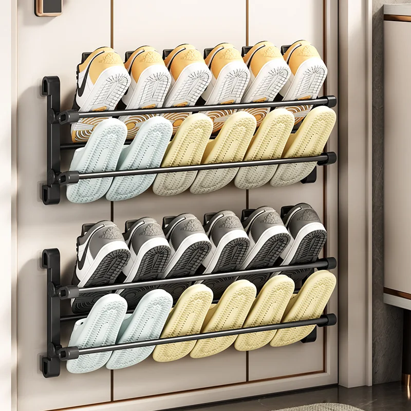 Lochfreies Schuhregal hinter der Tür, wandmontiertes, diebstahlsicheres Tür-Slipper-Rack, kleiner, mehrschichtiger Haushalt