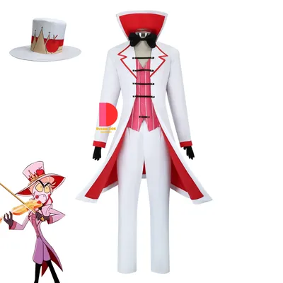 Hazbin Lucifer Cosplay Anime Hotel Morningstar Kostüm mit Perücke weißen Anzug Teufel Halloween Image