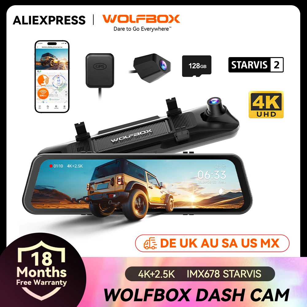 WOLFBOX G900 PRO Dash Cam 4K+2,5K Auto DVR Sprachsteuerung 5GHZ WI-FI und GPS-Videorecorder Vorder- und Rückkamera Image