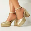 Goldene silberne geschlossene Zehen Damenschuhe Frühling Sommer flache Mary Janes Pumps große Größe 47 48 klobige High Heels Plateaus andalen
