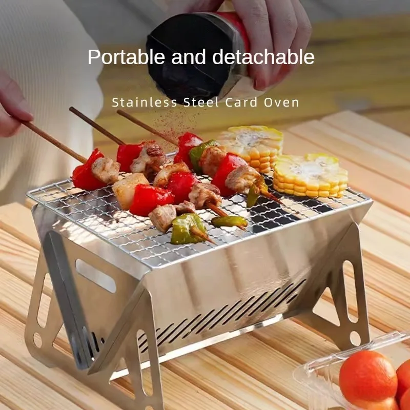 Tragbarer klappbarer Grill Grill Heizöfen Multifunktion camping Grill Grill Rack Netz Brennholz ofen Edelstahl Grill Image