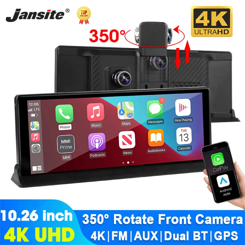 10,26 Zoll 4k Dash Cam drahtlose Carplay Android Auto Auto DVR 350 ° rotierende Linse GPS Navigation Dashboard Video recorder Image