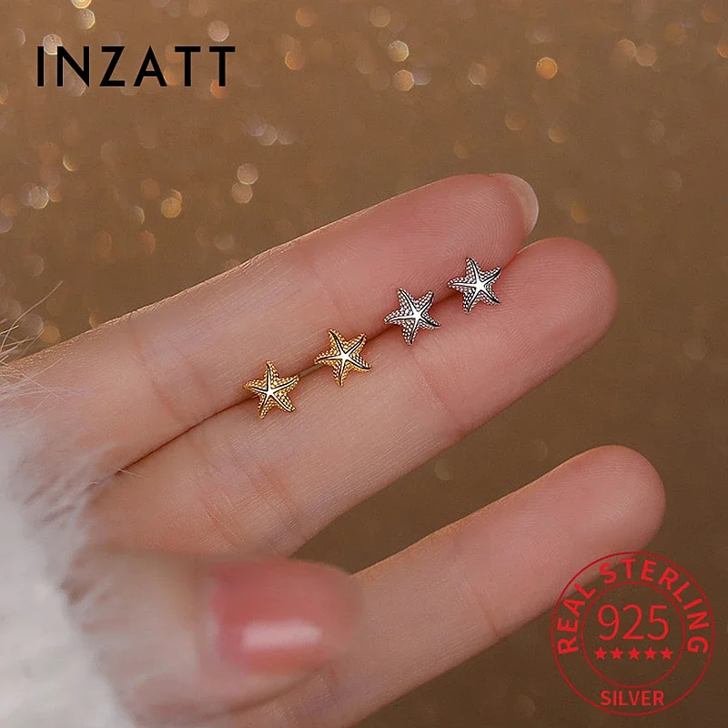 Inzatt echte Sterling Silber/6mm Seestern 18k Mini Ohr stecker für Frauen niedlichen feinen Schmuck Ohrloch Pflege Sommer Ozean Image