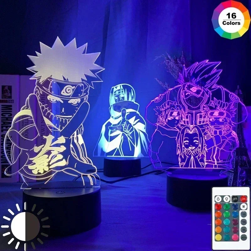 Anime Naruto Kakashi Shippuden Uchiha Sasuke Hatake Charaktere 3D LED Nachtlichter Action Figure Sammlung Modell Spielzeug Geschenke Image