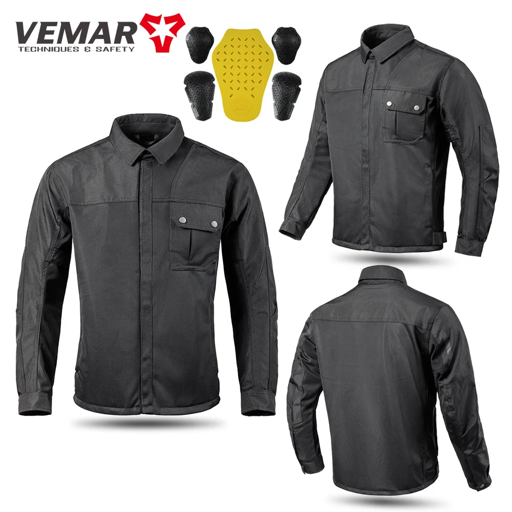VEMAR Männer Motorrad Jacke Neue Verbesserte Sommer Atmungsaktive Jacke CE Schutz Retro Schwarz Motorrad Motorradfahrer Mesh Kleidung Image
