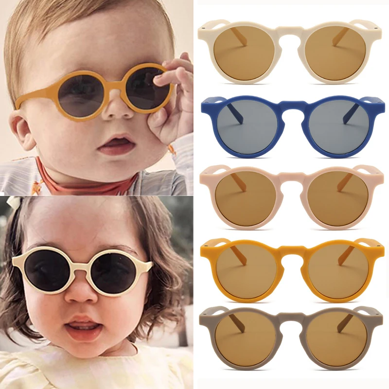 Neue Kinder Vintage Matt Runde Outdoor Sonnenschutz Sonnenbrille Baby Mädchen Acryl UV400 Sonnenbrille Kinder Mode Gläser Image