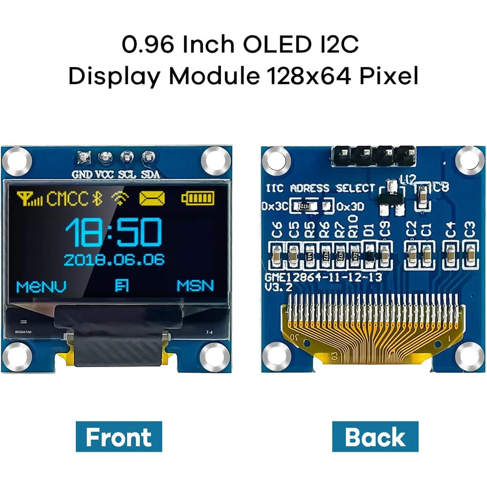 0,96 Zoll blau gelb OLED I2C IIC Display Modul 12864 128 x 64 Pixel SSD1306 Mini selbstleuchtende OLED-Bildschirmplatine für Arduino Image