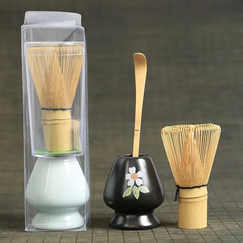 4Pcs Japanische Tee-Set Keramik Matcha Stand Schüssel Bambus Tee Löffel Matcha Schneebesen Tee Chasen Halter Set Handgemachte Tee, der Werkzeuge Image