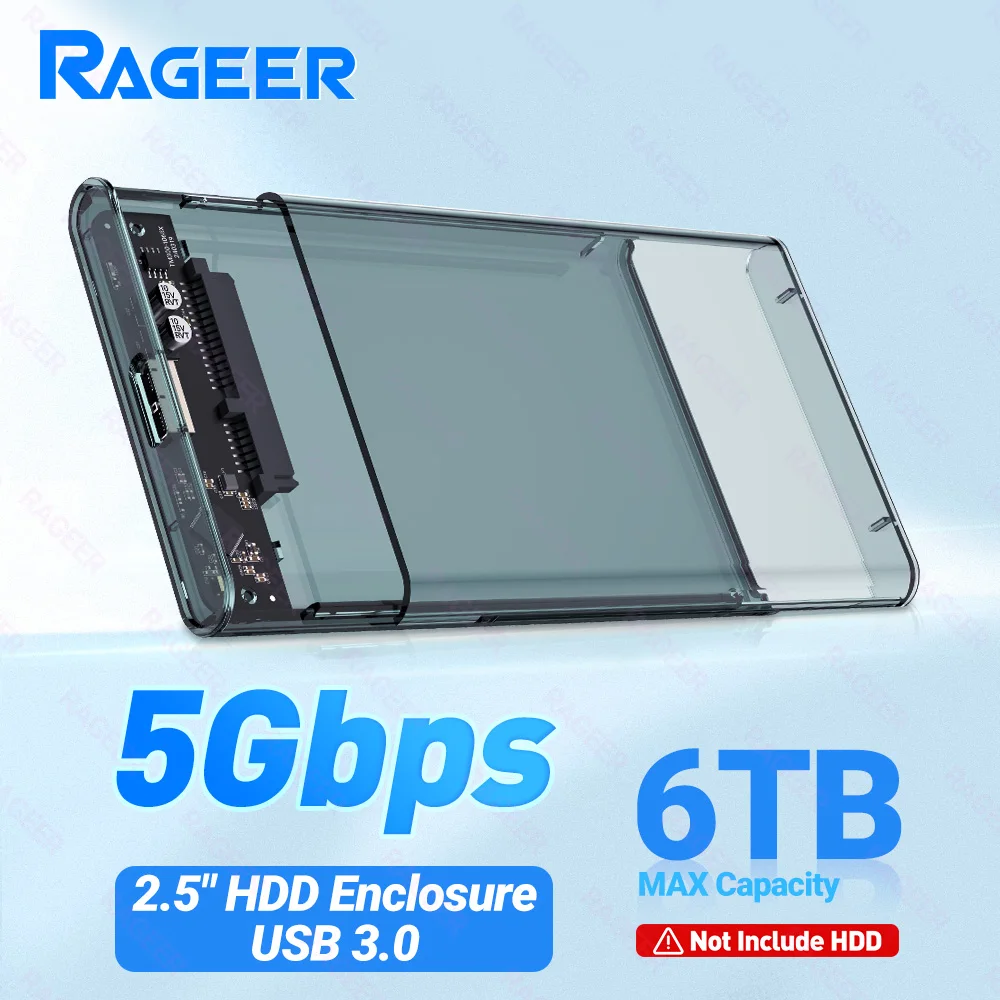 RAGEER 2,5-Zoll-Festplattengehäuse, externes Festplattengehäuse, USB 3.0 zu SATA 3.0, 5 Gbit/s Festplattengehäuse für 7 mm/9,5 mm 2,5-Zoll-Festplatte Image