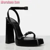 2023 Plattform Gürtels chnalle Sandalen Block klobigen Absatz schwarz solide sexy Frauen Schuhe