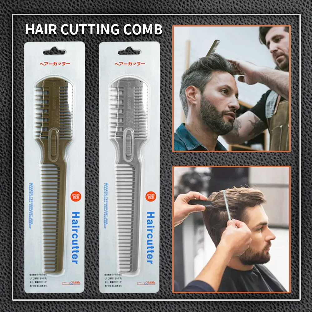 Haarschneider-Kamm mit Rasierklingen, Salon-Friseurkamm, Haarschneider mit geteiltem Ende, Styler für dünnes und dickes Haar, Styling-Werkzeug mit breiten Zähnen Image