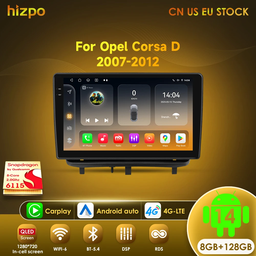 Hizpo Autoradio-Multimedia-Player für Opel Corsa D 2007–2012 Fließheck Van Wireless CarPlay Android 14 Auto Intelligentes System Image