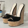 Ahhlsion Neuankömmling Frauen Sommers andalen Kork keile hochhackige Peep Toe elegante schwarze Freizeit schuhe Damen uns plus Größe 4-15