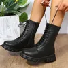 Frauen Mittlere Waden Stiefel Casual Schuhe Weibliche Plattform Chelsea Boot Damen Klassische Punk Goth Schuhe Retro Casual Kurze Stiefel Frauen