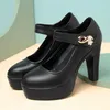 10cm Schnalle Block Heels Leder Pumps Frauen Plattform Schuhe High Heels Schuhe elegante Hochzeits schuhe weiß Büros chuh 39 40